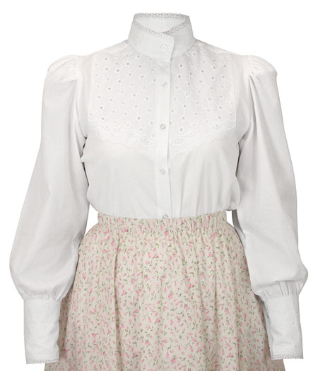  Victorian Old West Edwardian Ladies Blouses White Cotton Solid Traditional Fit |Antique Vintage Fashioned Wedding Theatrical Reenacting Costume | Dickens Suffragist Nanny and Chimneysweep