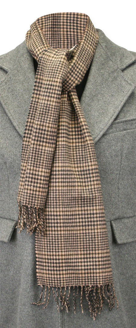  Victorian Edwardian Mens Ties Brown Wool Plaid Scarves |Antique Vintage Old Fashioned Wedding Theatrical Reenacting Costume | Gifts for Him Her Dickens Aviator