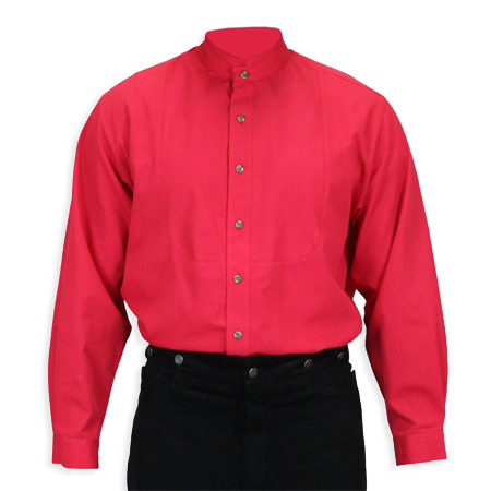  Victorian Old West Mens Shirts Red Cotton Solid Work |Antique Vintage Fashioned Wedding Theatrical Reenacting Costume |