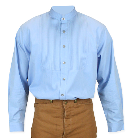  Victorian Old West Edwardian Mens Shirts Blue Cotton Solid Dress Work |Antique Vintage Fashioned Wedding Theatrical Reenacting Costume |