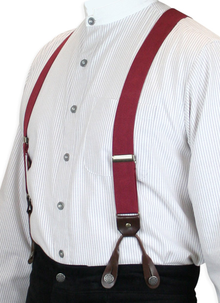  Victorian Old West Edwardian Suspenders Burgundy Red Elastic Y-Back Braces |Antique Vintage Fashioned Wedding Theatrical Reenacting Costume | Short Newsboy Dickens