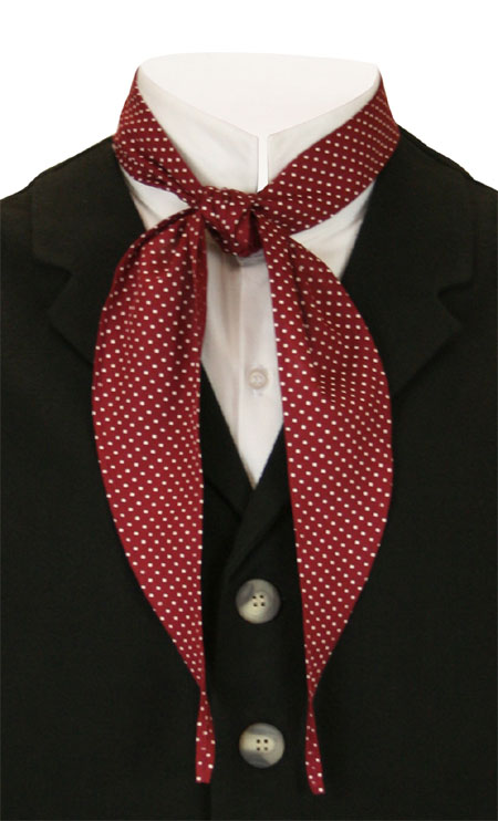  Old West Mens Ties Burgundy Red Cotton Geometric Neckerchiefs |Antique Vintage Fashioned Wedding Theatrical Reenacting Costume | Stocking Stuffers