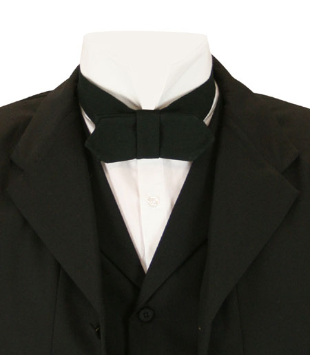  Victorian Mens Ties Black Cotton Solid Stock Bow |Antique Vintage Old Fashioned Wedding Theatrical Reenacting Costume |