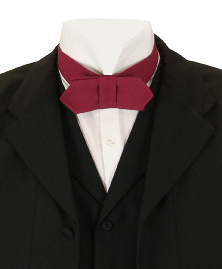  Victorian Mens Ties Burgundy Red Cotton Solid Stock Bow |Antique Vintage Old Fashioned Wedding Theatrical Reenacting Costume |