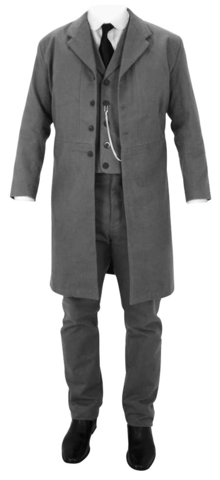  Victorian Old West Mens Coats Gray Cotton Solid Frock Matched Separates |Antique Vintage Fashioned Wedding Theatrical Reenacting Costume | Dickens