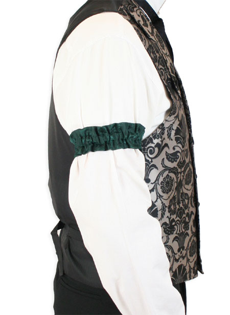  Victorian Old West Mens Accessories Green Satin Microfiber Floral Sleeve Garters |Antique Vintage Fashioned Wedding Theatrical Reenacting Costume | Barbershop