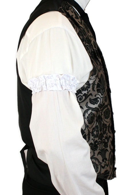  Victorian Old West Mens Accessories White Satin Microfiber Floral Sleeve Garters |Antique Vintage Fashioned Wedding Theatrical Reenacting Costume | Barbershop