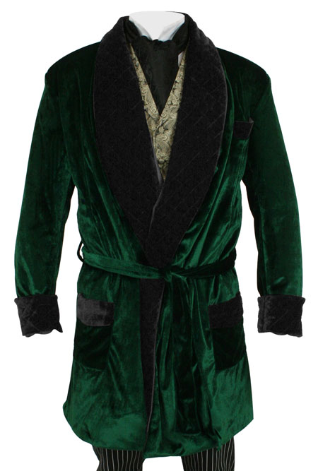  Victorian Edwardian Mens Coats Green Velvet Synthetic Solid Smoking Robes Jackets |Antique Vintage Old Fashioned Wedding Theatrical Reenacting Costume | Gifts for Him Stocking Stuffers
