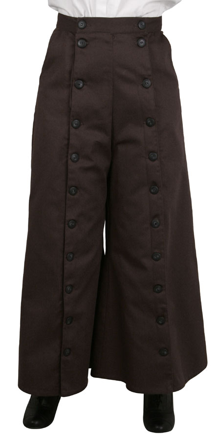  Edwardian Old West Ladies Pants Brown Cotton Solid Work Skirts Riding Split |Antique Vintage Fashioned Wedding Theatrical Reenacting Costume |