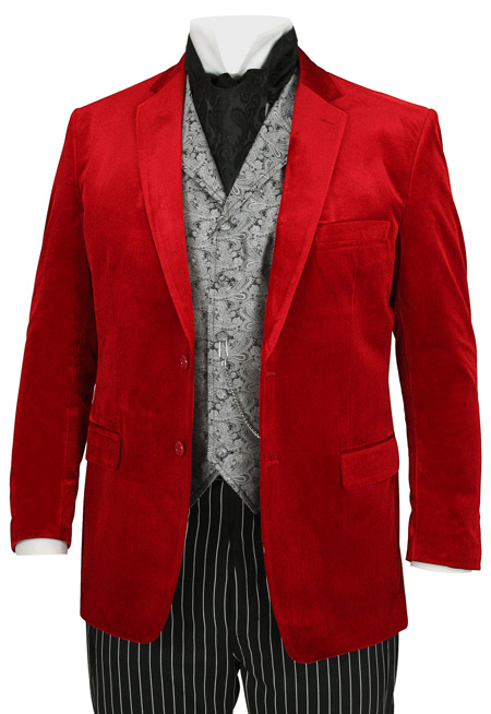  Victorian Edwardian Mens Coats Red Velvet Synthetic Solid Smoking Jackets |Antique Vintage Old Fashioned Wedding Theatrical Reenacting Costume |
