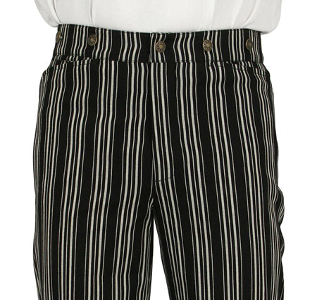  Victorian Old West Steampunk Edwardian Mens Pants Black Cotton Blend Stripe Dress Work |Antique Vintage Fashioned Wedding Theatrical Reenacting Costume |